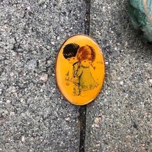 Vintage, Oval Brooch with Young Boy and Girl Painting